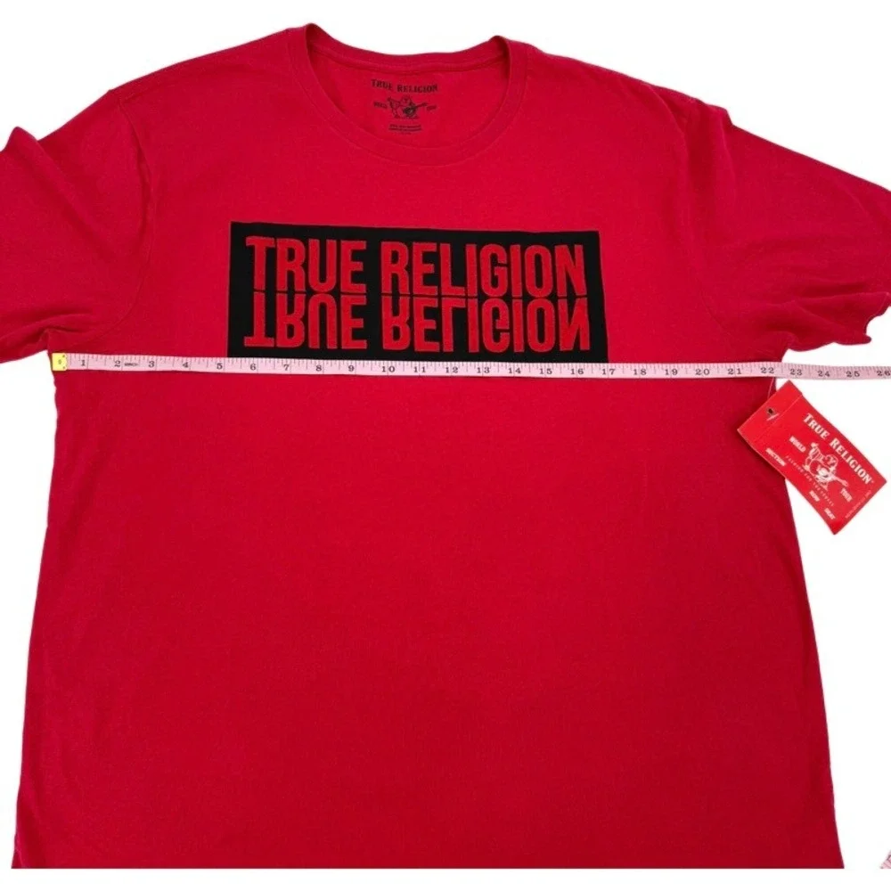 TRUE RELIGION NEW XL T-Shirt Ruby Red SS TR Reflection Tee Flocked Box Felt Logo